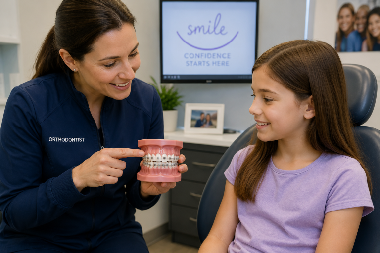 Orthodontist consultation with child